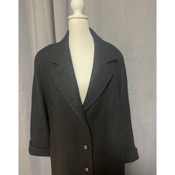 Vintage Jofeld Forstmann Wool Blend Coat Size 16 Long Black 80s Classic - Picture 4 of 16